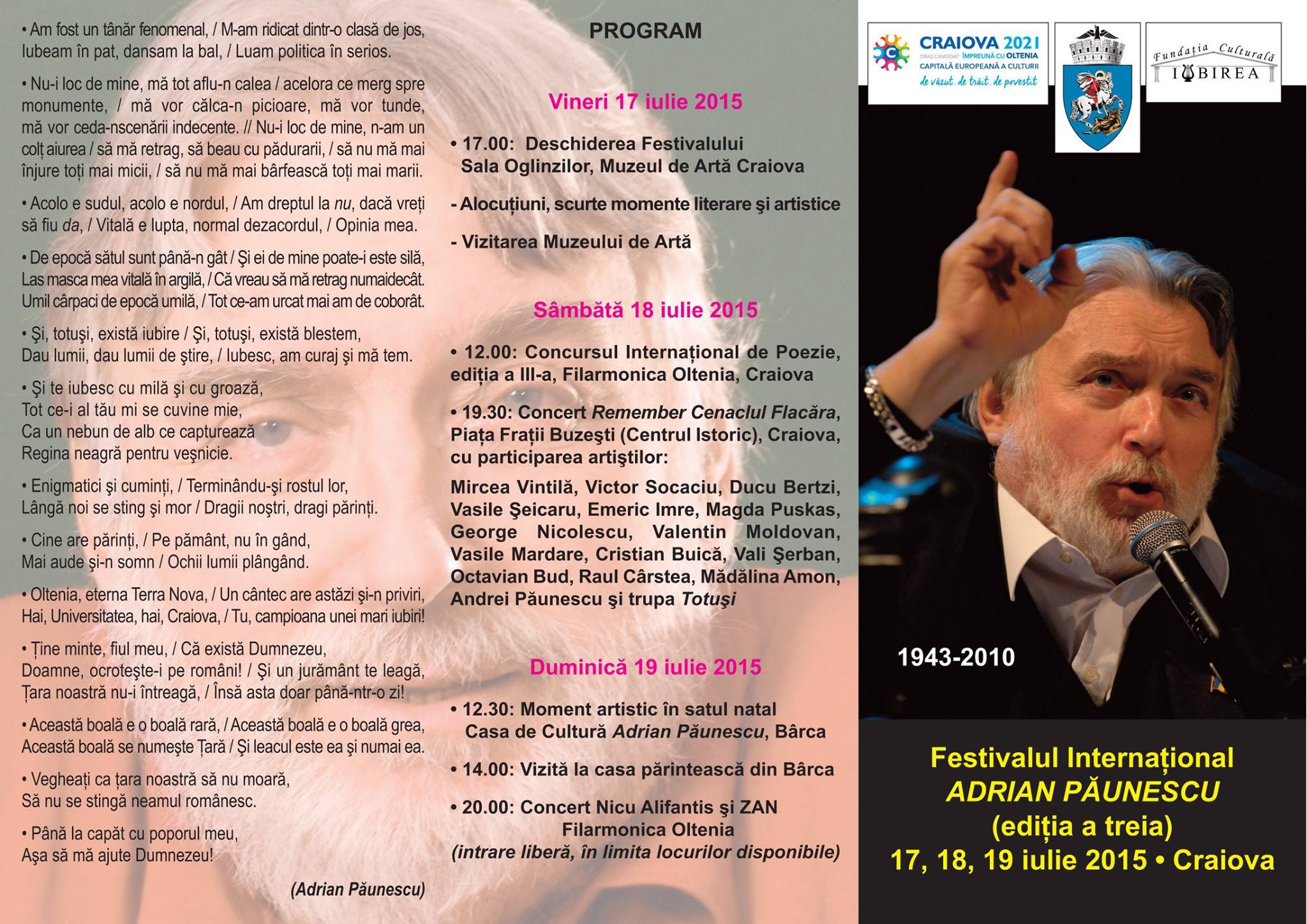 Incepe Festivalul „Adrian Paunescu”