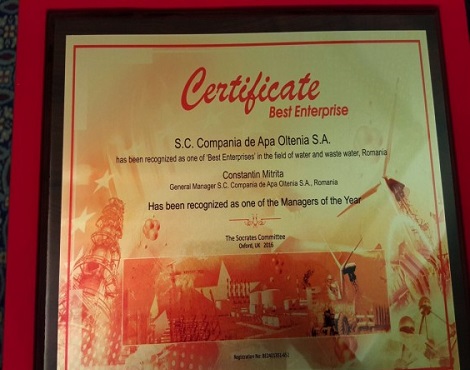 Compania de Apă „Oltenia”, premiată la Londra