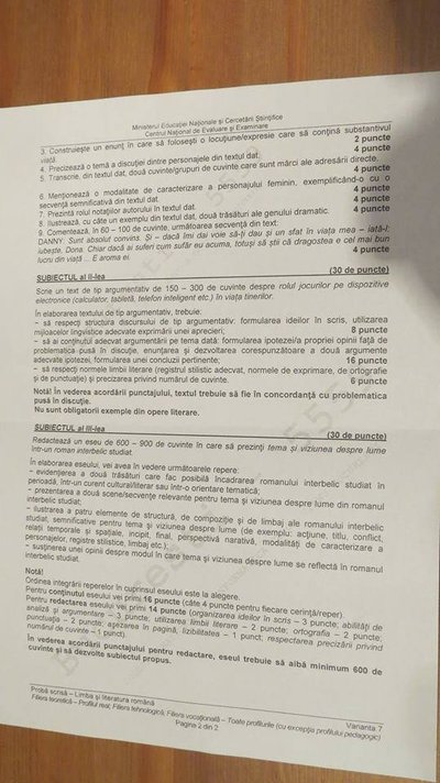 Bacalaureat 2016: Subiectele la limba si literatura romana