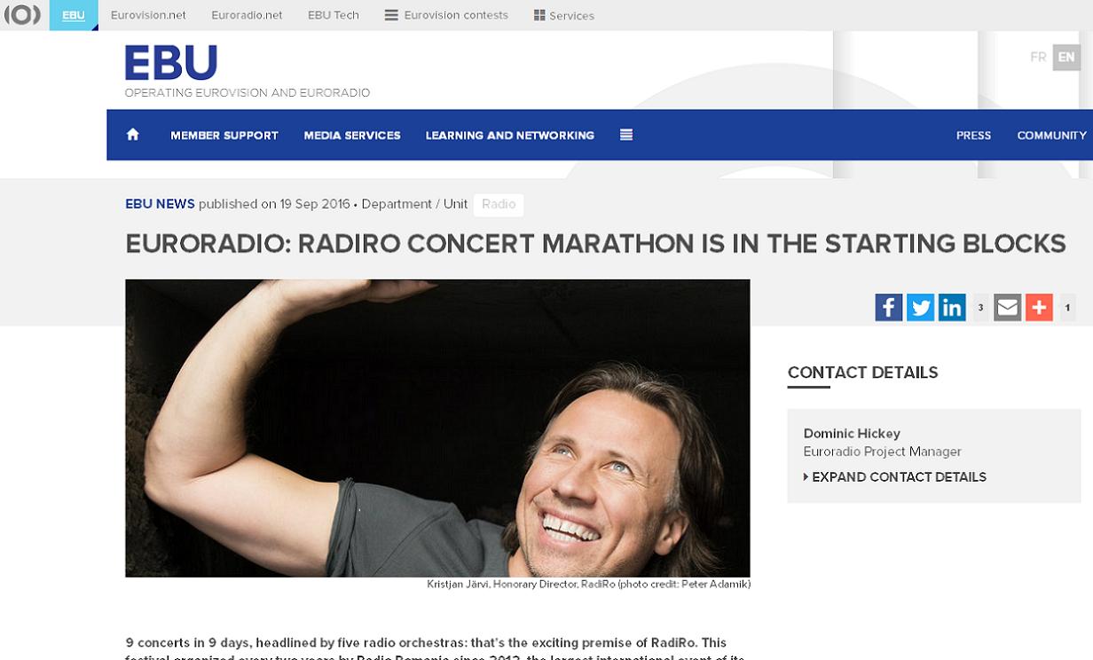 EBU salută cea de-a treia ediţie a Festivalului RadiRo