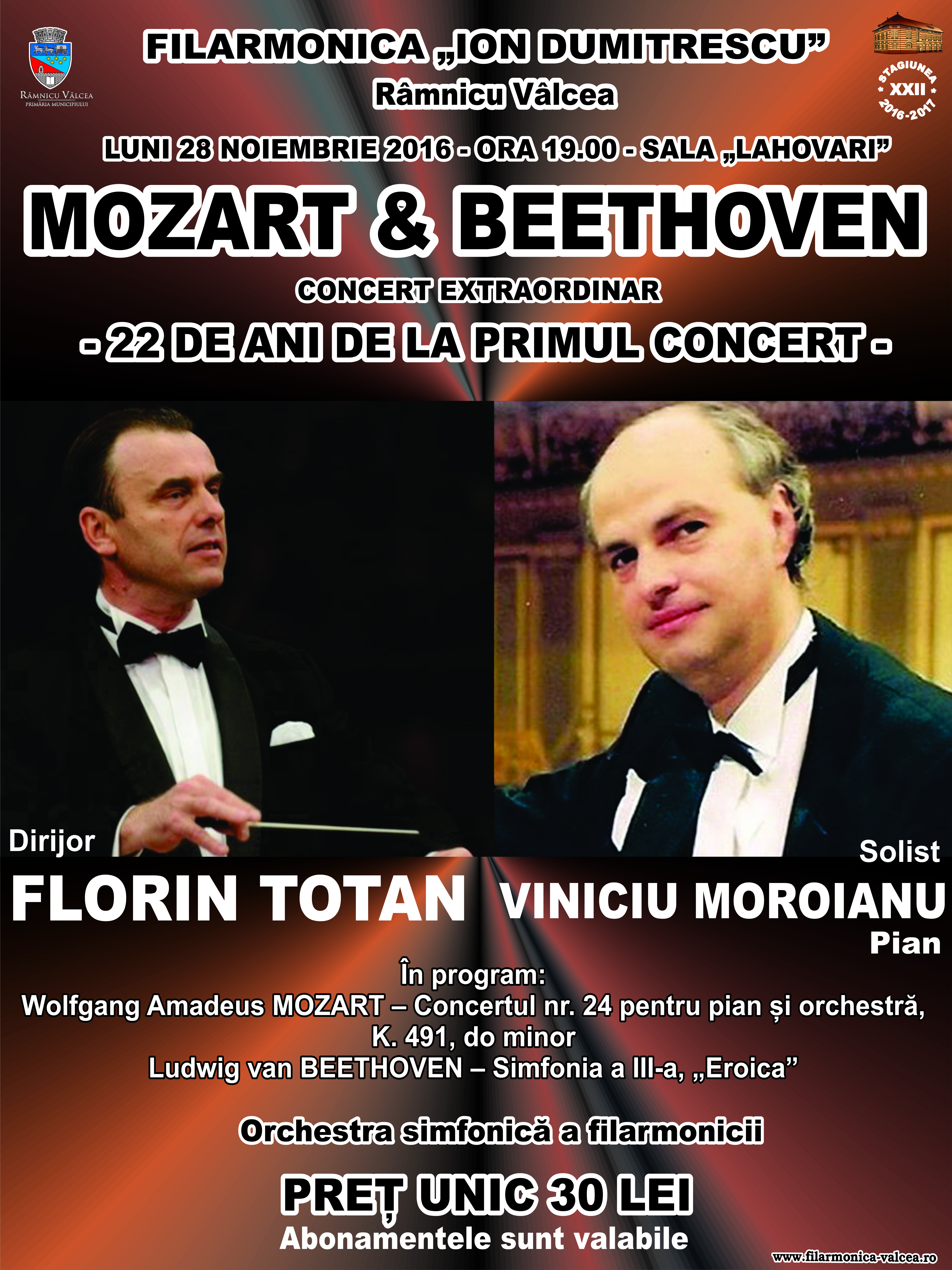 CONCERT EXTRAORDINAR -„MOZART & BEETHOVEN” la Filarmonica „Ion Dumitrescu”