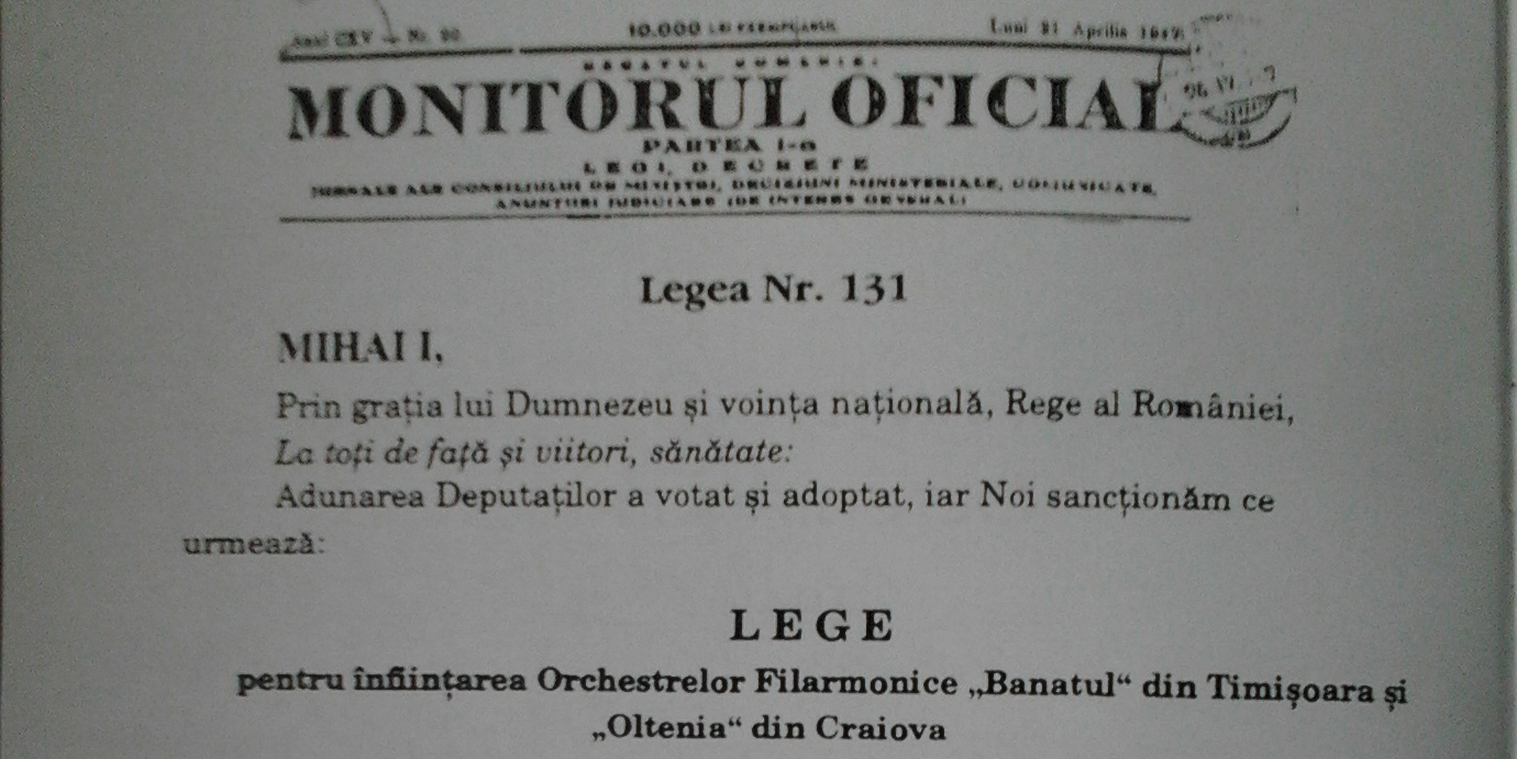 70 de ani de la înfiinţarea, prin decret regal, a Orchestrei Filarmonicii „Oltenia”