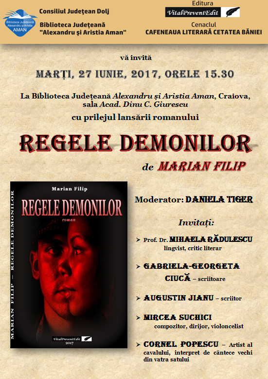 Lansarea volumului „Regele demonilor” la Biblioteca Județeană “Alexandru și Aristia Aman”