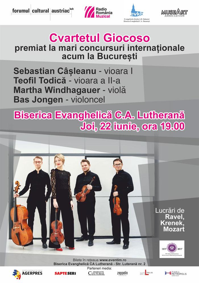 Cvartetul Giocoso din Viena, în concert la Bucureşti