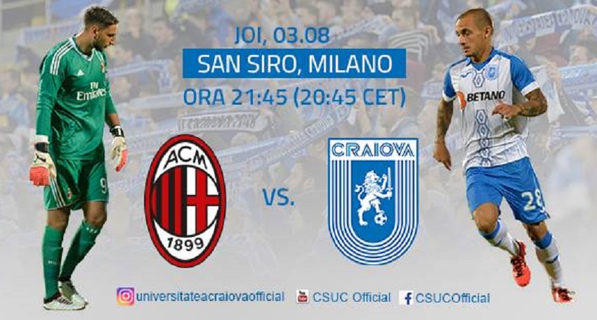 AC Milan-Universitatea Craiova, pe ecran în Centrul Vechi