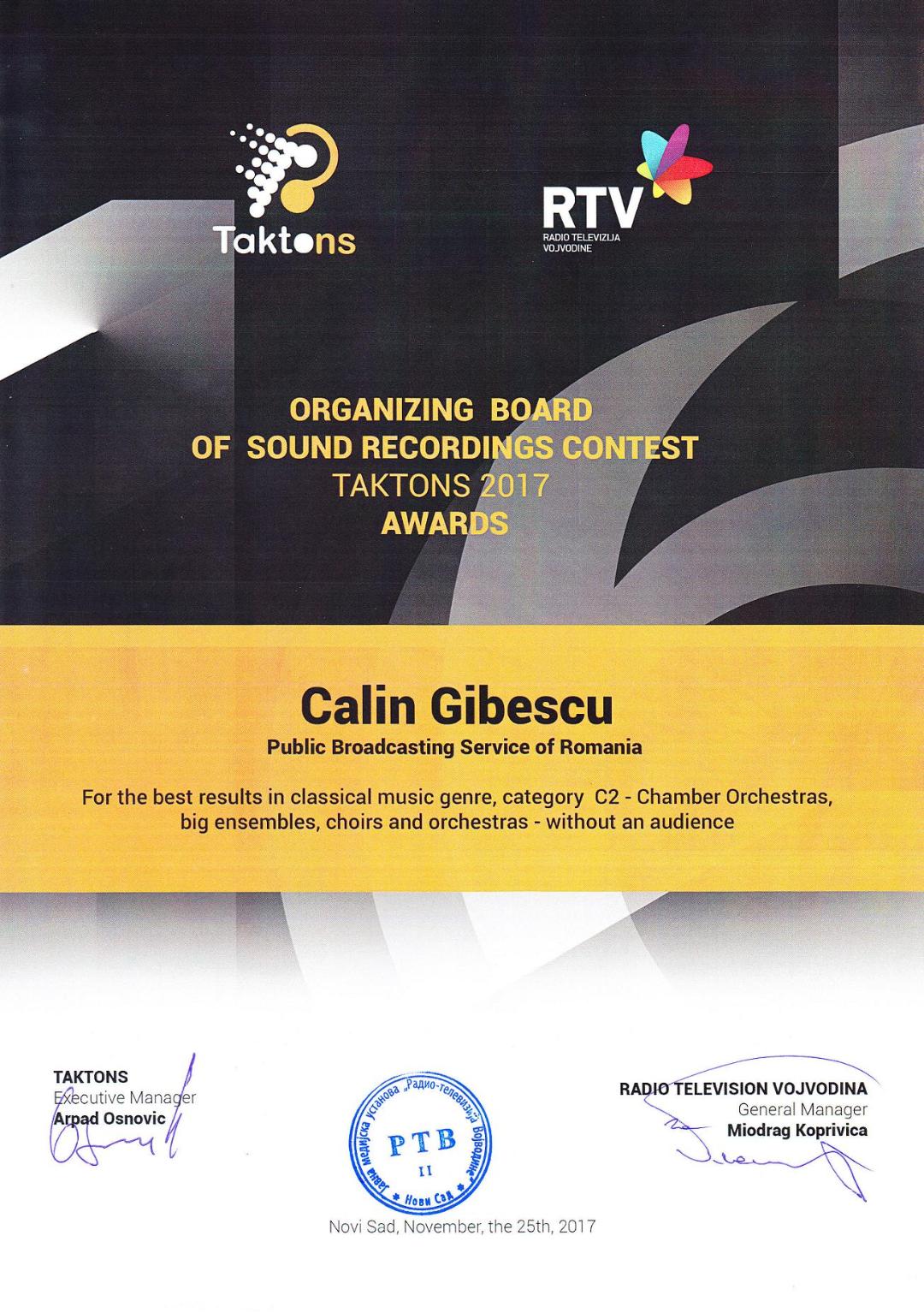 Marele Premiu pentru Radio România la Taktons Novi Sad