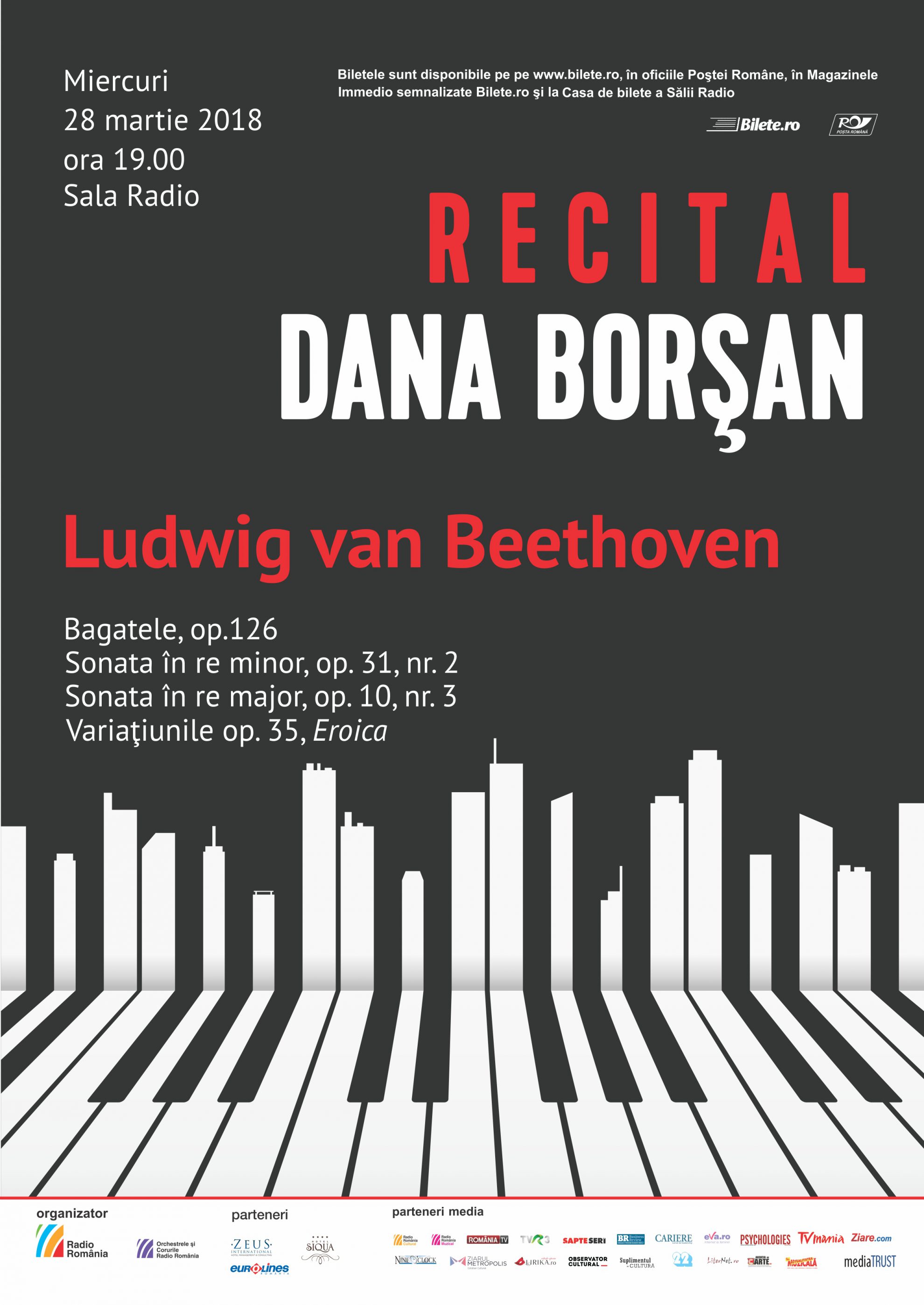 Recital Beethoven, cu pianista Dana Borșan, la Sala Radio