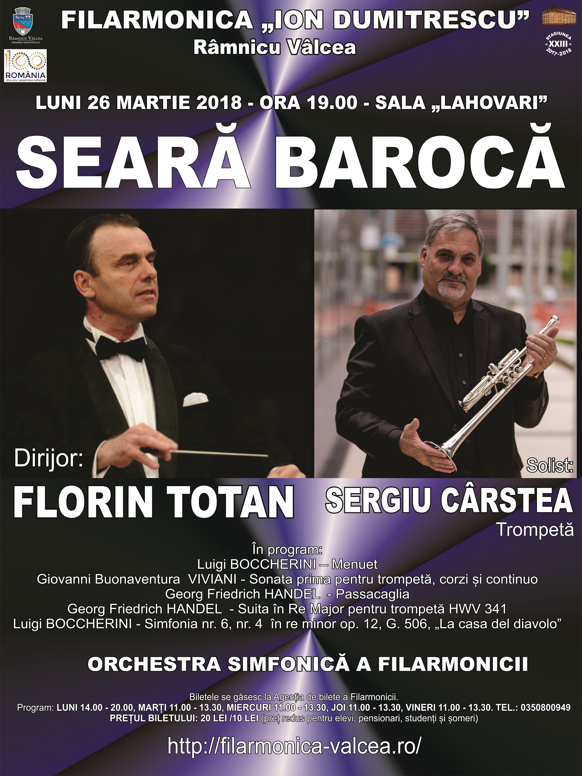 Seară barocă la Filarmonica „Ion Dumitrescu” – luni, 26 martie 2018