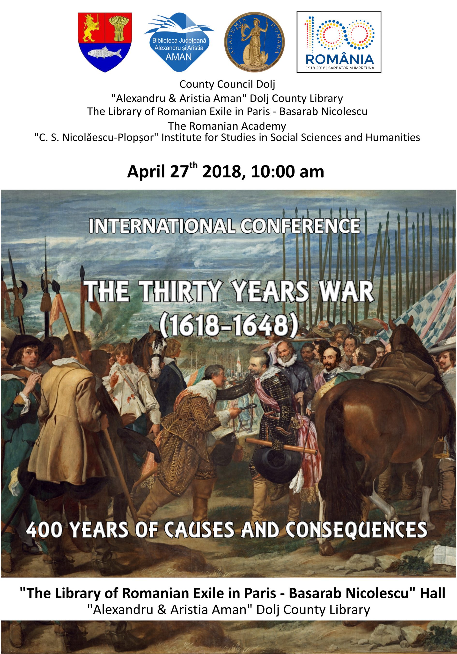 Biblioteca Județeană “Alexandru și Aristia Aman” organizează Conferința Internațională „The Thirty Years War (1618-1648): 400 years of causes and consequences”.