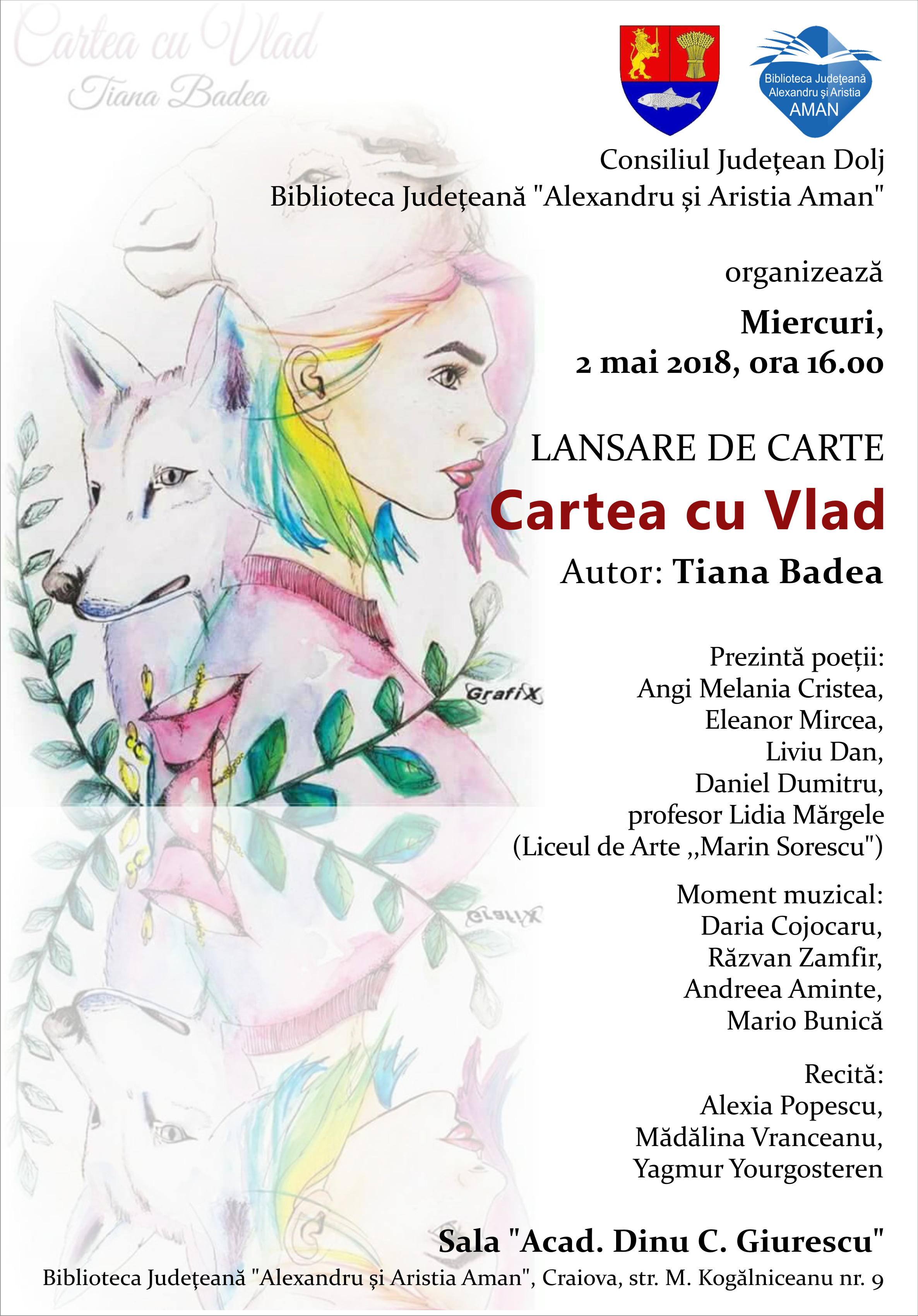 Biblioteca Județeană  „Alexandru și Aristia Aman” organizează lansarea volumului „Cartea cu Vlad”