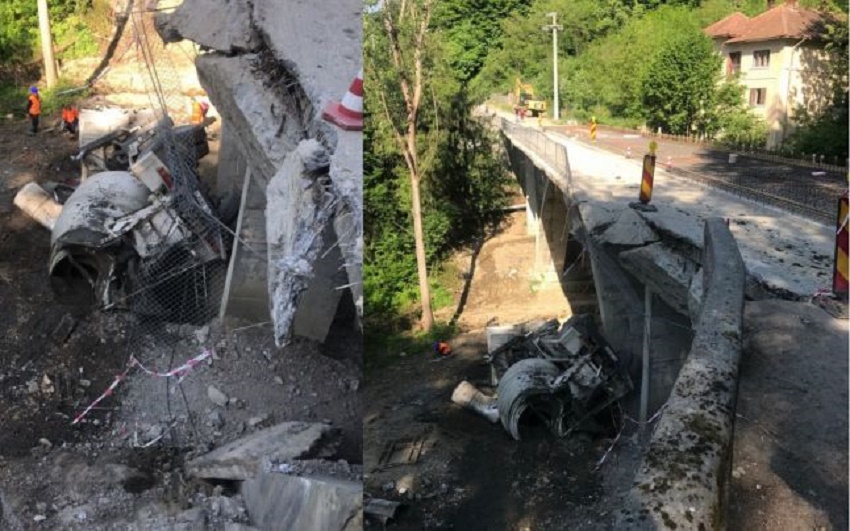 O autoutilitară a căzut de pe un pod la Olăneşti