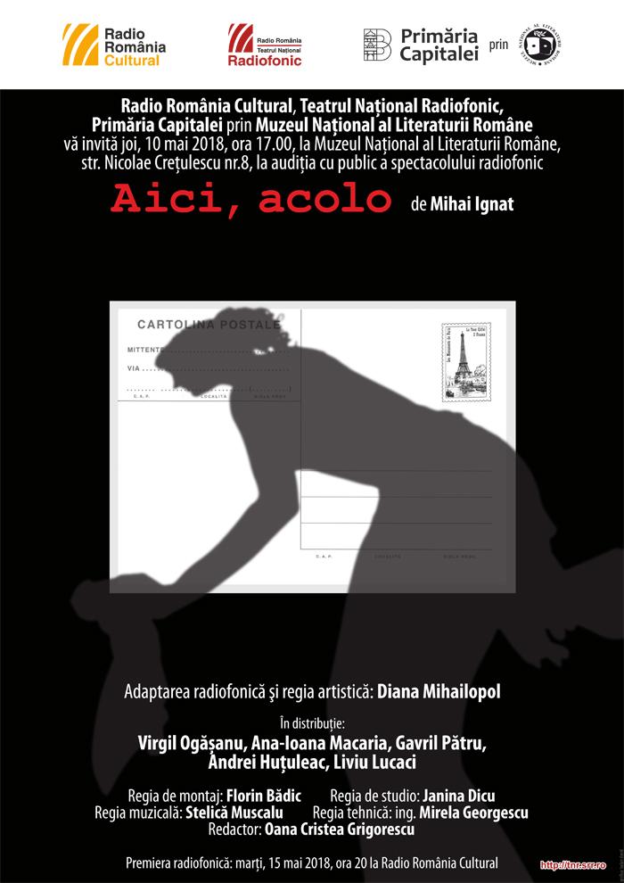 Premieră la Teatrul Naţional Radiofonic: Aici, acolo de Mihai Ignat