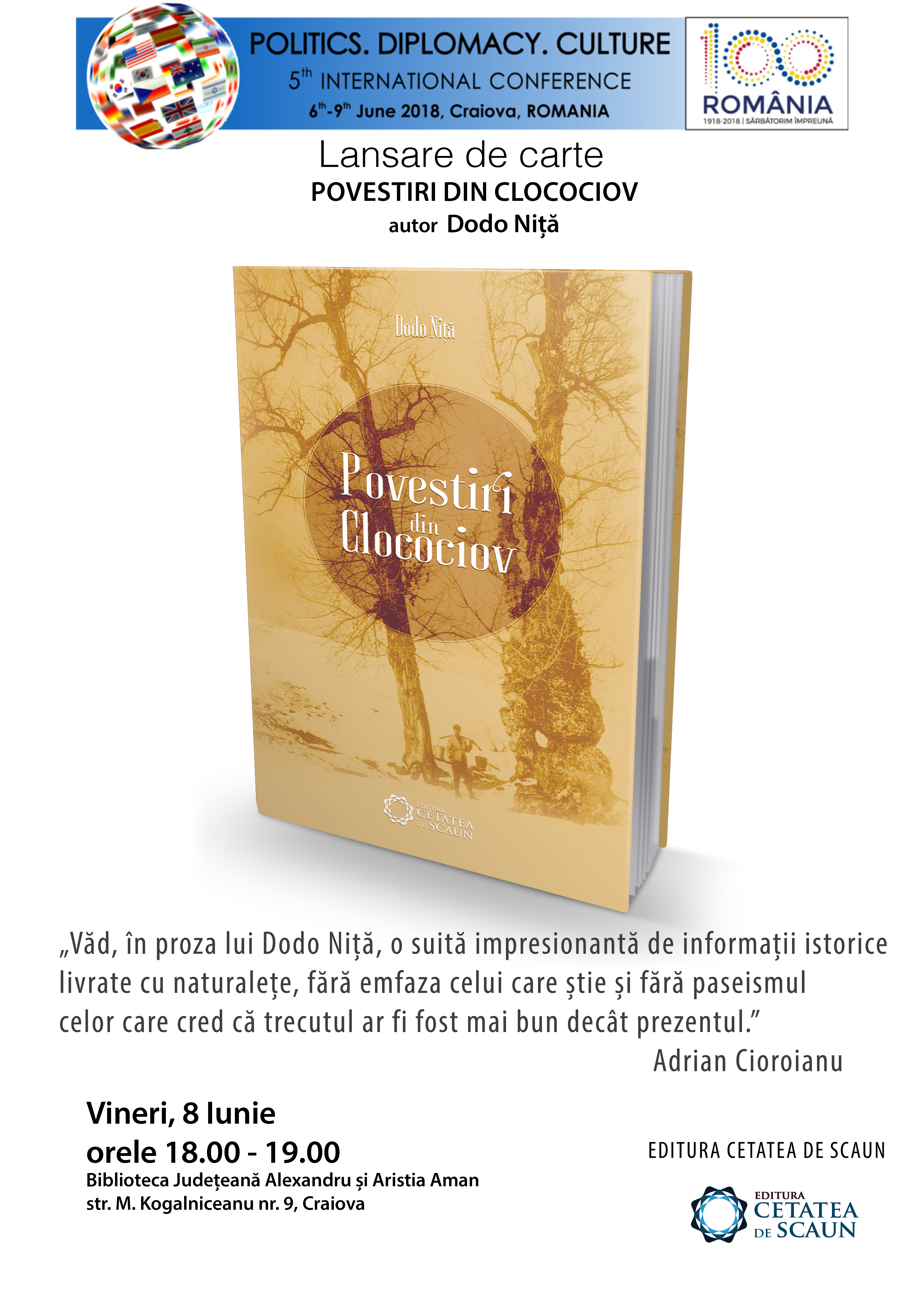 Lansarea volumului „Povestiri din Clocociov” la Biblioteca Judeţeană „Alexandru și Aristia Aman”