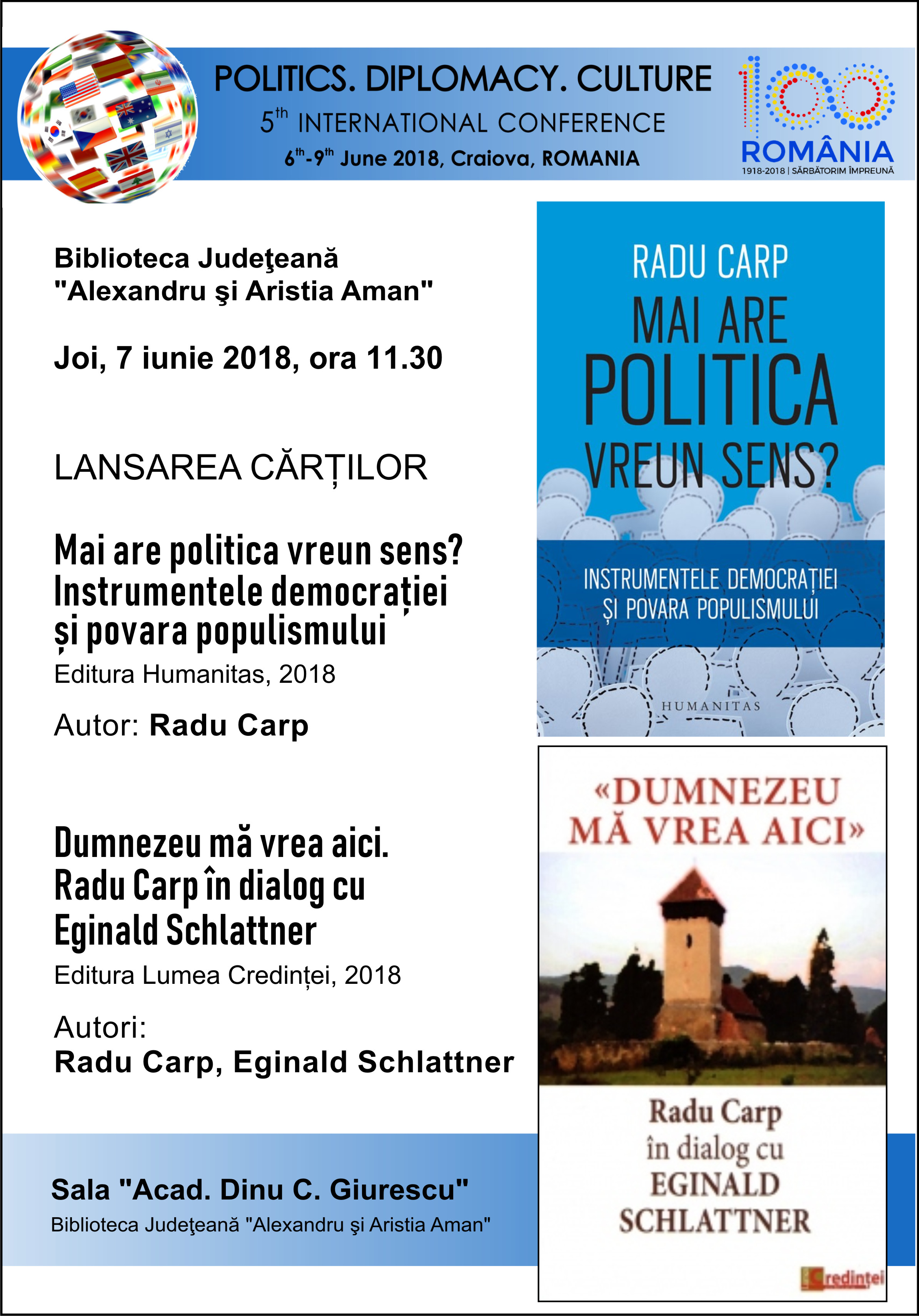 Dublă lansare de carte Biblioteca Judeţeană „Alexandru și Aristia Aman”