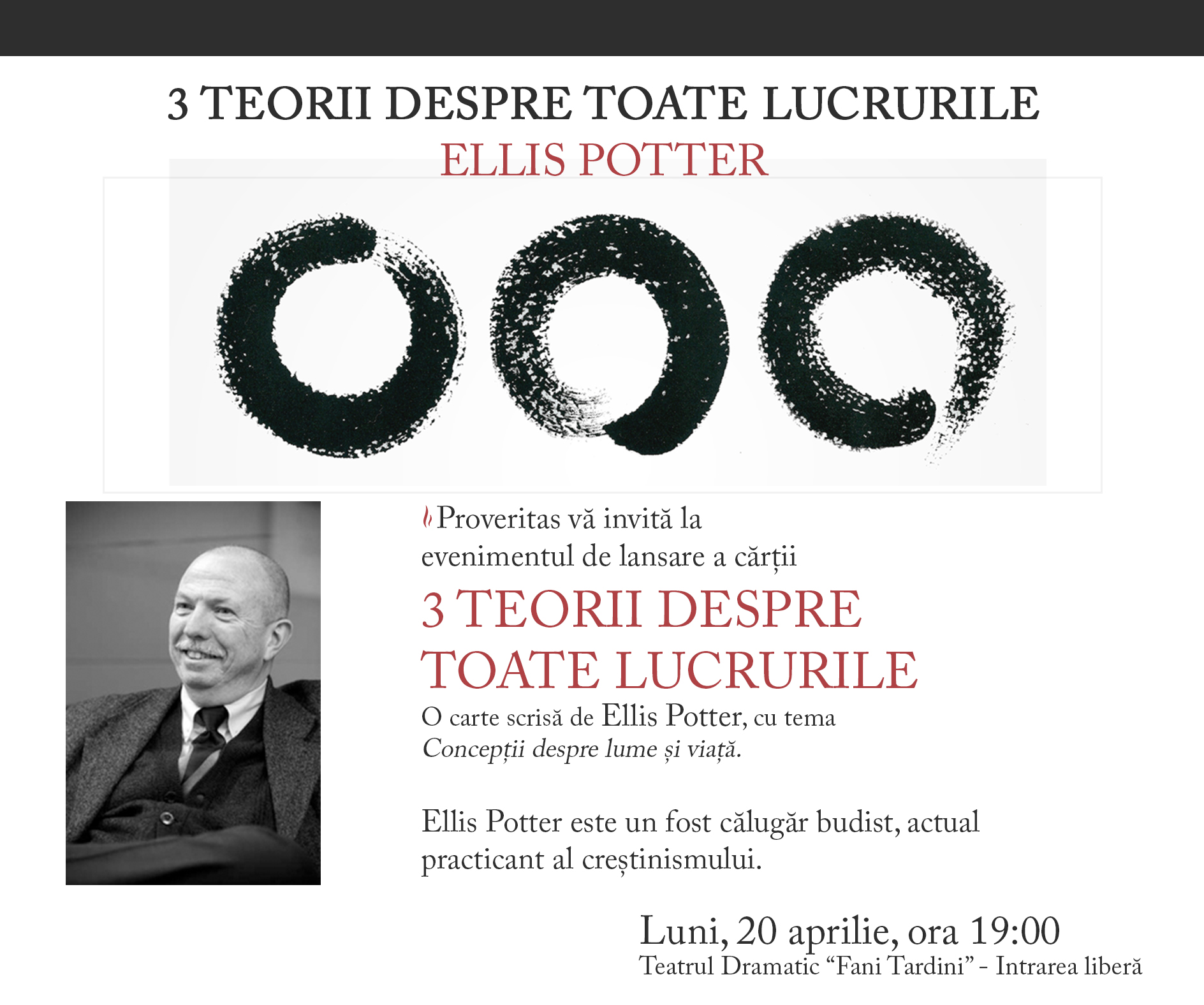 Biblioteca Județeană „Alexandru și Aristia Aman” găzduiește lansarea volumului „3 Teorii despre toate lucrurile”, autor Ellis H. Potter