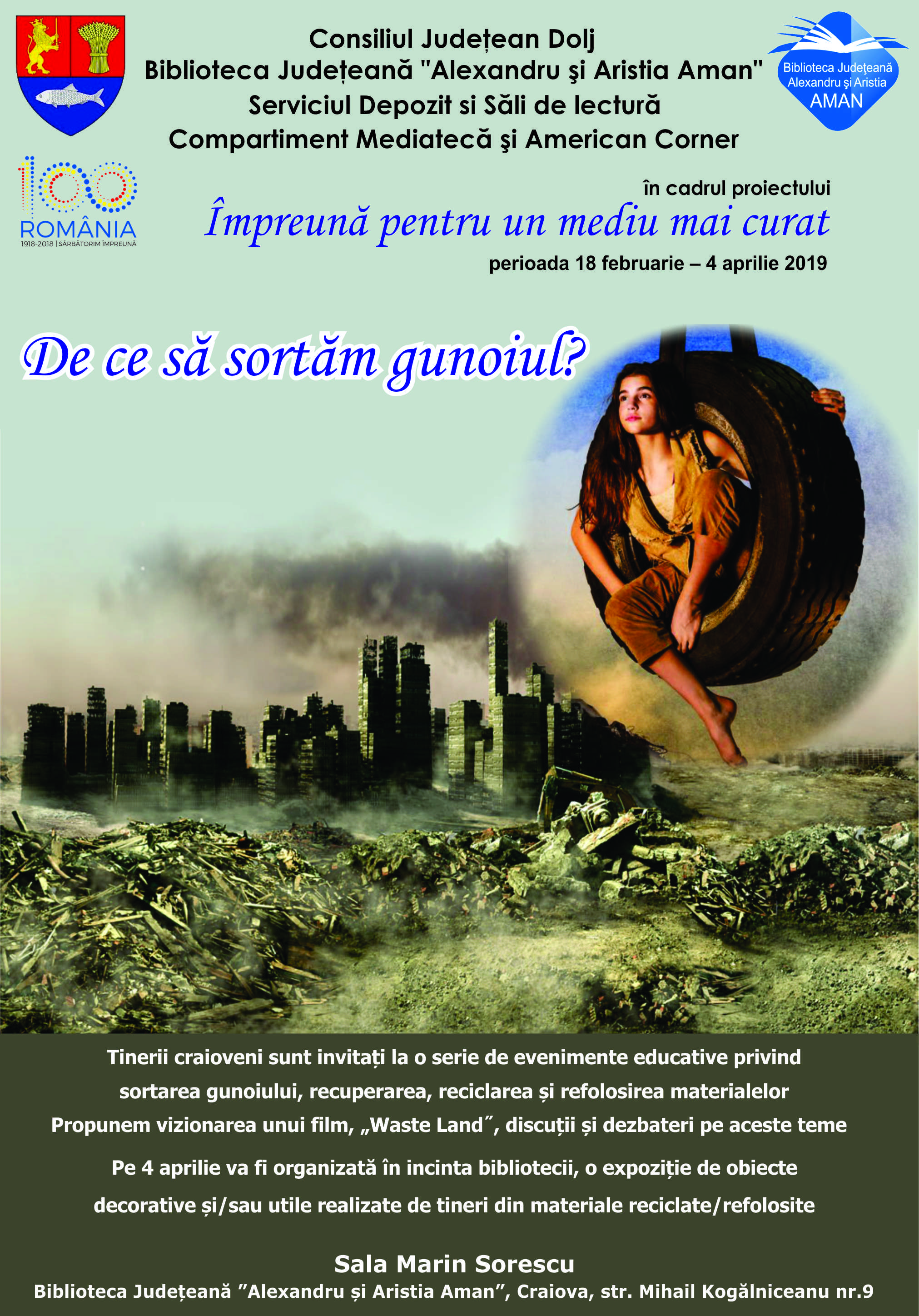 Proiect inedit laBiblioteca Județeană „Alexandru și Aristia Aman” -”ÎMPREUNĂ PENTRU UN MEDIU MAI CURAT. DE CE SORTĂM GUNOIUL?”