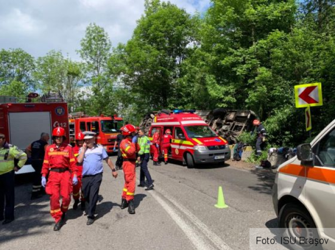 Plan Roşu, după ce un autocar cu copii s-a răsturnat între Pârâul Rece şi Râşnov