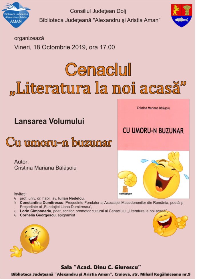Lansare de carte în cadrul Cenaclului „Literatura la noi acasă”, la Biblioteca „Aman” din Craiova