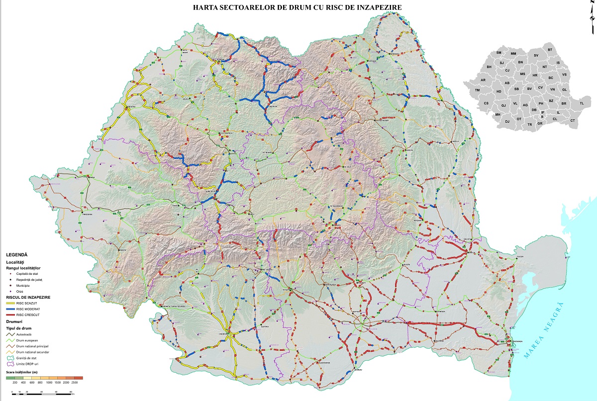 Hartă on-line interactivă care prezintă situația drumurilor naționale în timp real
