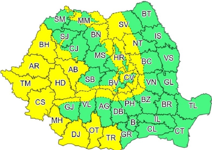 Cod galben de vânt în 30 judeţe