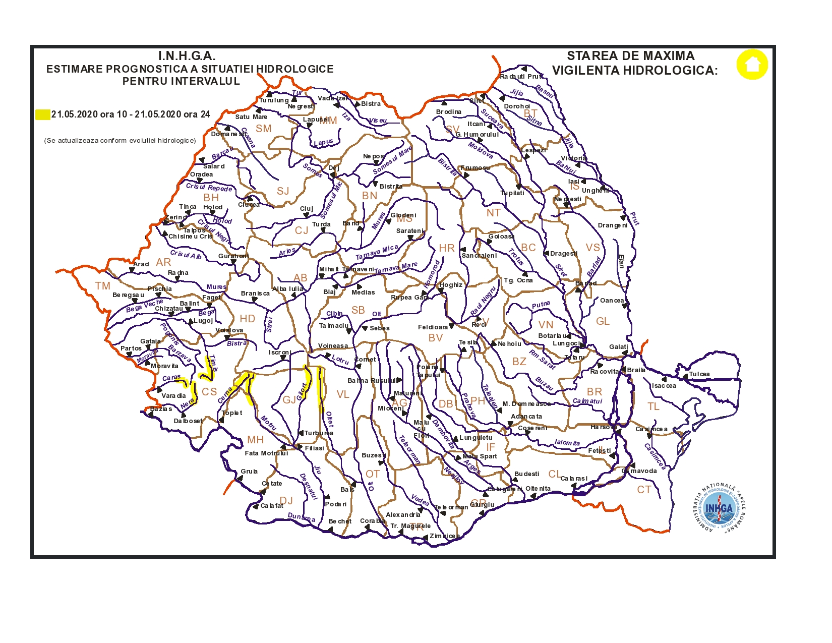 Cod galben de viituri în 14 bazine hidrografice