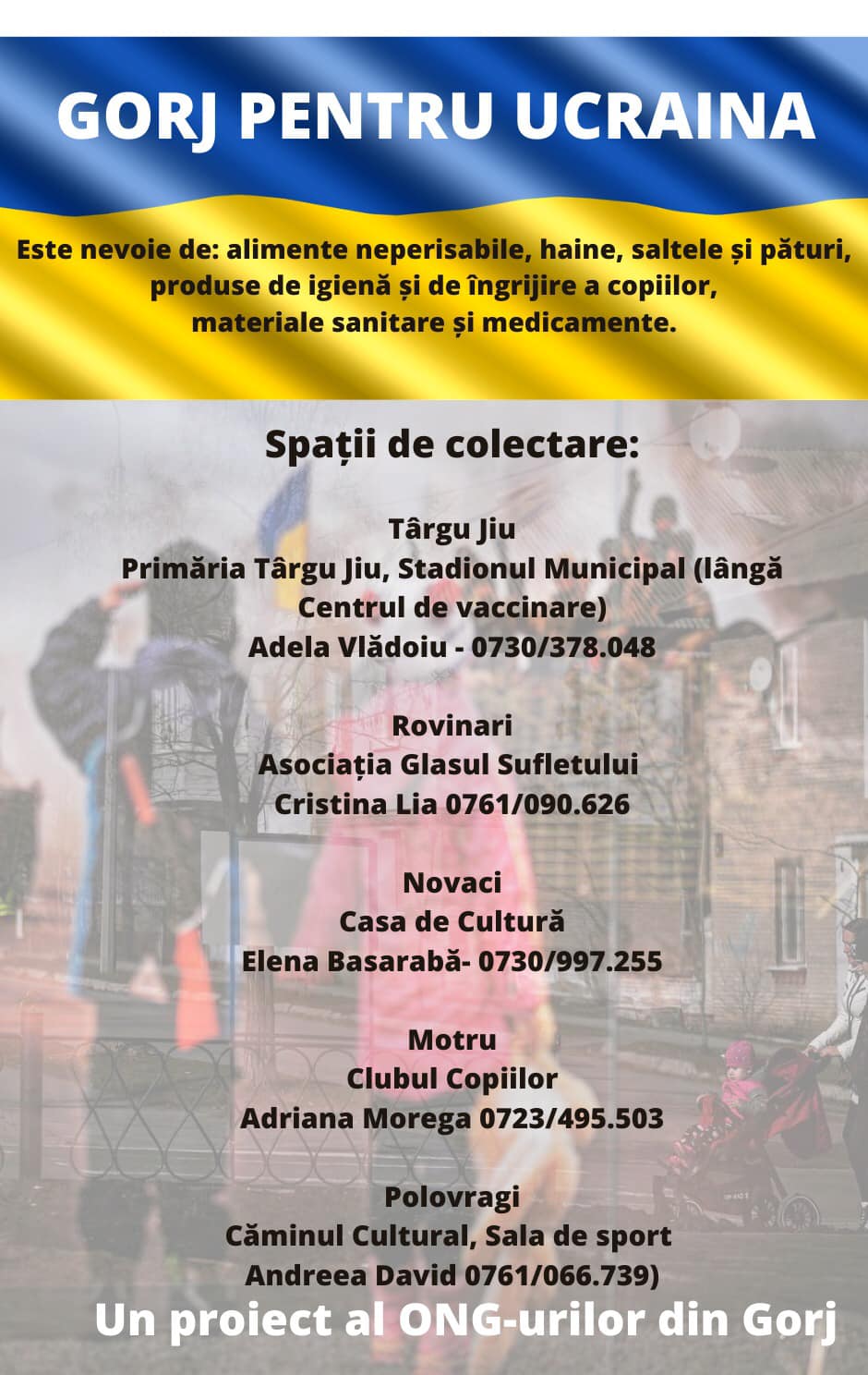 Mai multe ONG-uri din județul Gorj au lansat o campanie pentru sprijinirea refugiaților ucraineni