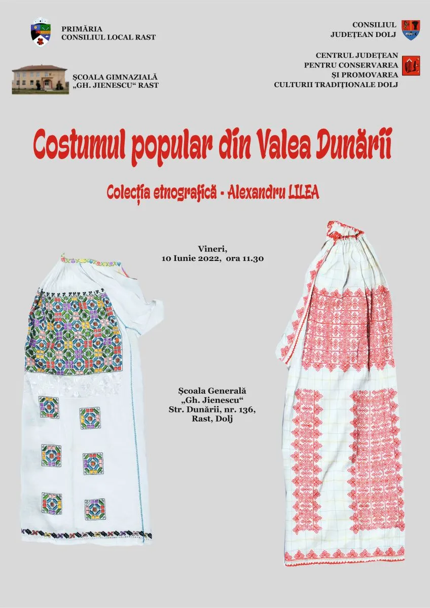 Expoziţia „Costumul popular din Valea Dunării” se va deschide vineri, 10 iunie, în comuna Rast, din judeţul Dolj