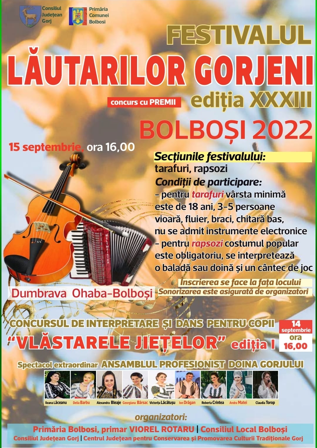 Festivalul lăutarilor gorjeni „Bolboși 2022” va începe pe 15 septembrie