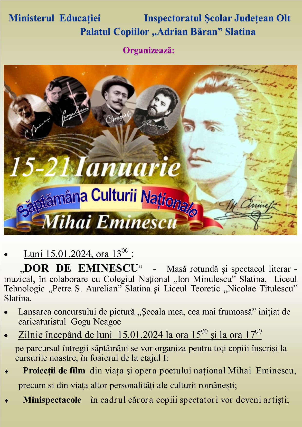 Săptămâna a Culturii Naționale, la Palatul Copiilor ”Adrian Băran” din Slatina (AUDIO)