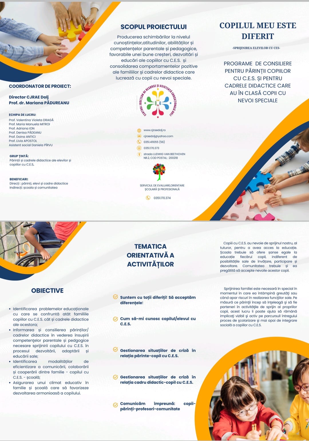 Dolj: CJRAE derulează programul de consiliere ,,COPILUL MEU ESTE DIFERIT”