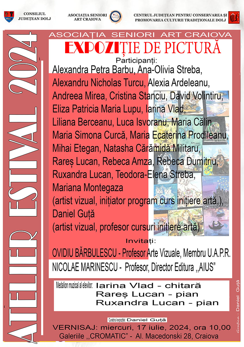 Expoziția „Atelier estival 2024“ aduce culoare și creativitate în Galeriile „Cromatic“ din Craiova