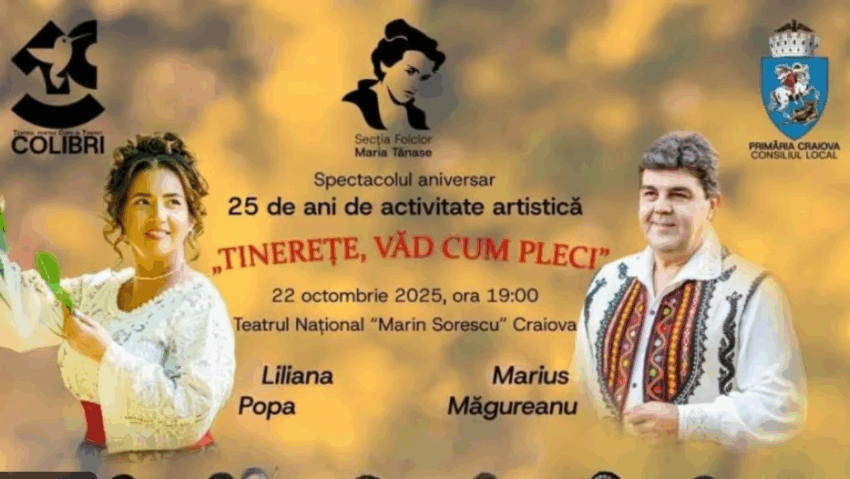 Secția Folclor „Maria Tănase” aduce spectacolul „Tinerețe, văd cum pleci” pe scena Teatrului Național din Craiova