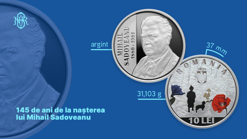 BNR lansează o monedă din argint dedicată aniversării a 145 de ani de la nașterea lui Mihail Sadoveanu