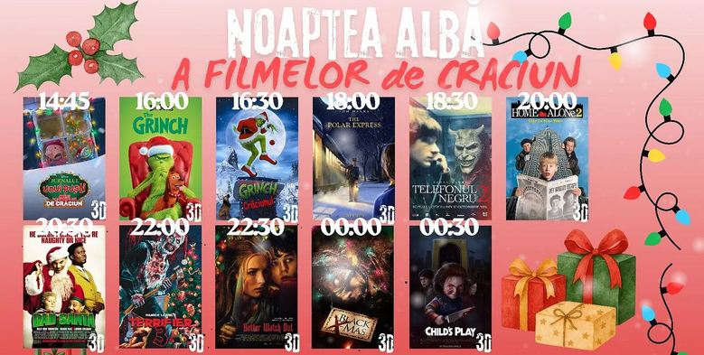 Slatina: Cinema „Eugen Ionescu”  organizează „Noaptea Albă a Filmelor de Crăciun”