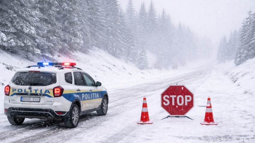 Filtru rutier instituit la Rânca din cauza viscolului puternic