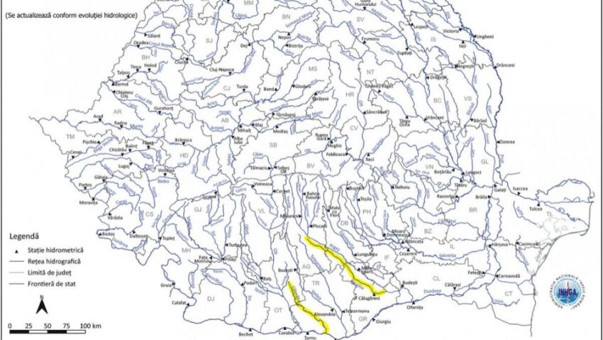 Cod galben de inundații pe râuri din șase județe din sudul țării. Avertizarea este valabilă până la miezul nopții