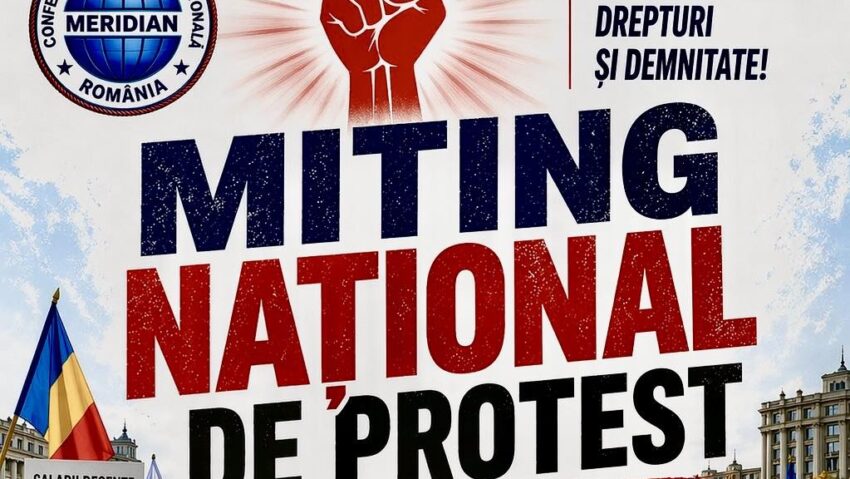 Sindicaliștii din Confederația Sindicală Națională Meridian protestează azi, în Piața Victoriei