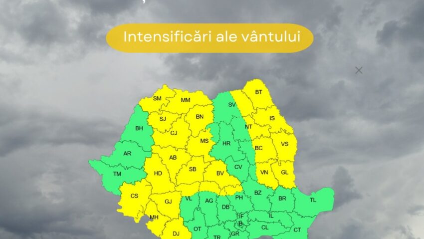 Cod galben de vânt puternic în Oltenia și mai multe regiuni din țară