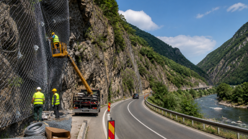 Lucrările continuă pe Valea Oltului. Se montează sisteme de protecție împotriva căderilor de pietre