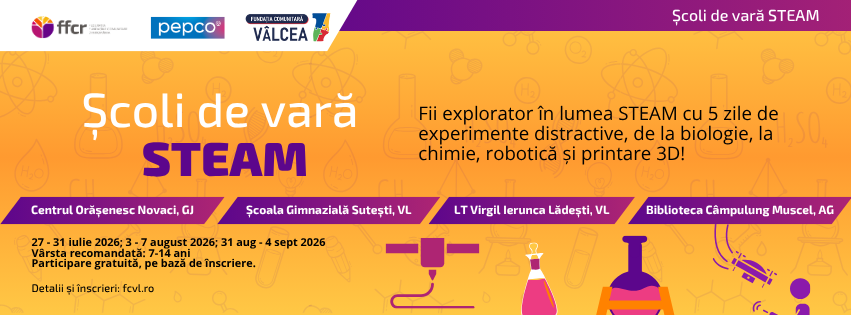 Fundația Comunitară Vâlcea anunță lansarea a patru Școli de Vară STEAM gratuite pentru copii