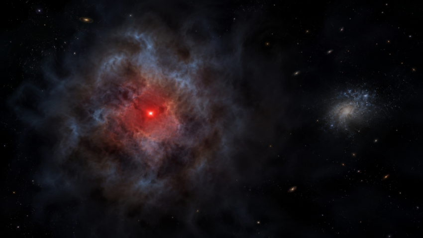 O gaură neagră ascunsă într-un nor dens de gaz a fost observată la începuturile Universului