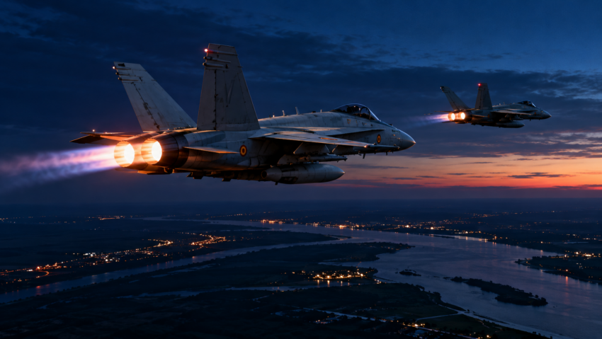Două aeronave F-18, ridicate în aer după detectarea unei ținte lângă granița României. RO-Alert în nordul județului Tulcea
