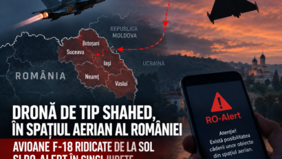 Dronă de tip Shahed, în spațiul aerian al României. Avioane F-18 ridicate de la sol și RO-Alert în cinci județe