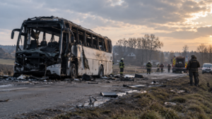 Un autobuz cu pasageri, lovit de o dronă pe un drum din Ucraina