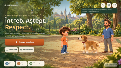 „Întreb. Aștept. Respect. – Aventura din parc” – primul joc online interactiv din România care îi învață pe copii cum să se comporte corect cu câinii