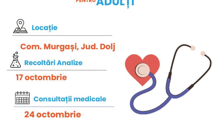 Caravana cu Medici ajunge în comuna Murgași, din județul Dolj. Analize, consultații și investigații medicale gratuite pentru locuitori